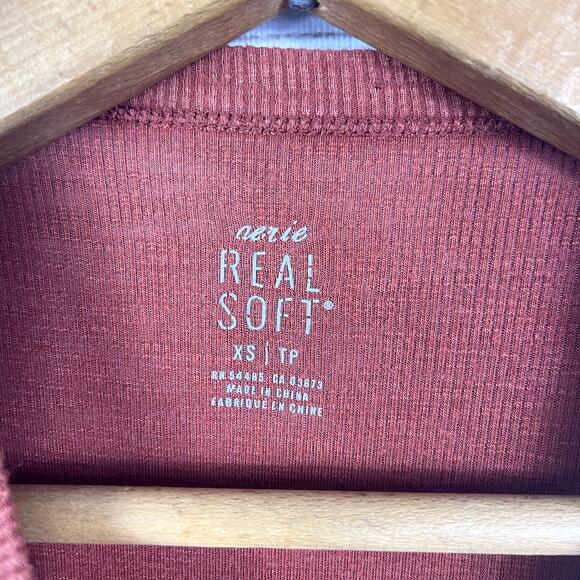 Aerie Real Soft Babydoll Tee Size XS Rust Orange - Picture 3 of 5